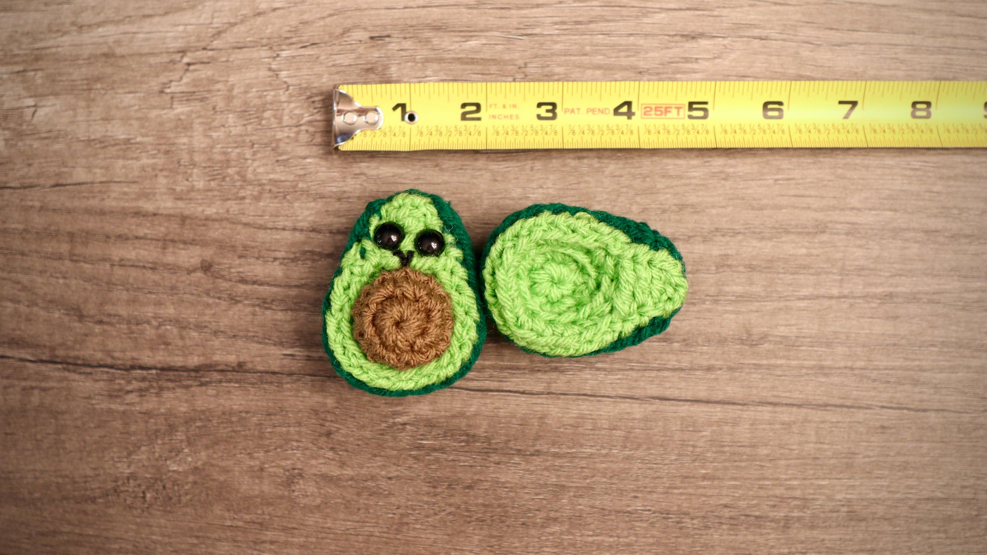 Crochet Avocado Green Sized Against Ruler